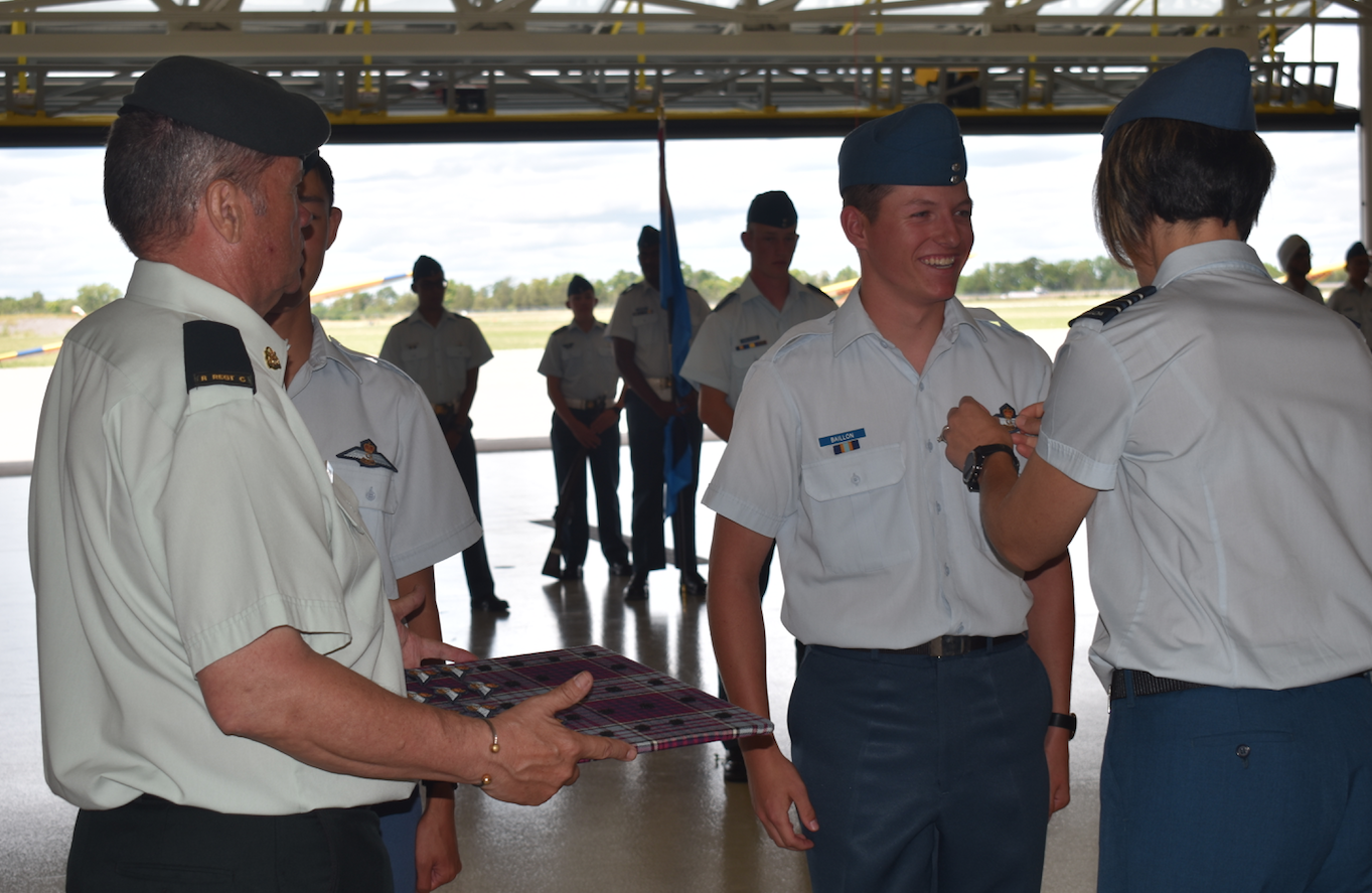 <p>UP AND AWAY &#8211; Cadet Owen Baillon receives his wings from LCol Baldasaro. (Sarah Williams/Gazette Staff)</p>
