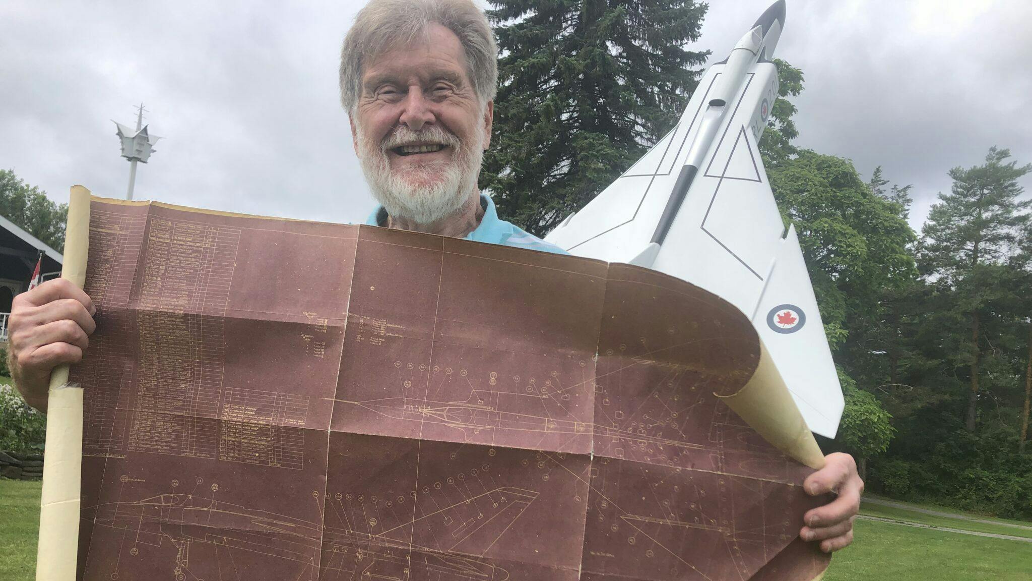 <p>FOUND- Cameron Price of the Arrow 206 group shows off a Avro blueprint of the iconic Arrow aircraft located in Picton in the collection of late Avro employee William Calver. (Jason Parks/Gazette Staff)</p>
