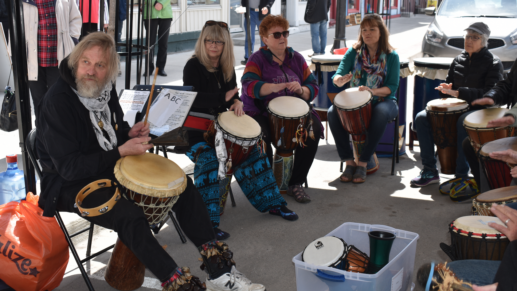 <p>POWERFUL BEAT- (Left) Ottawa-based drummer Jack Pyl leads community members in a drumming circle Saturday afternoon at the 10th anniversary of the opening of the Ten Thousand Villages store in Picton. (Sarah Williams/Gazette Staff)</p>
